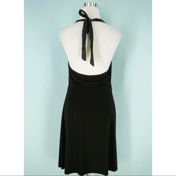 Cache Sz XS Black Slinky Gold Chain Satin Halter Mini Dress Classic USA! - Picture 6 of 8